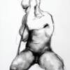 Male nude with stick -- charcoal